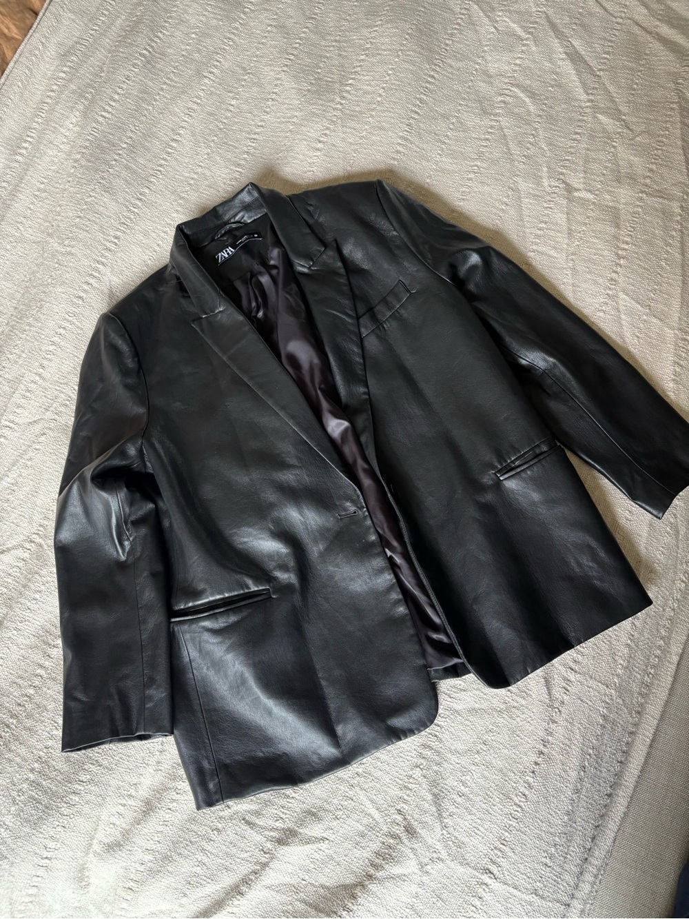 Zara Black Leather Blazer Jacket women’s